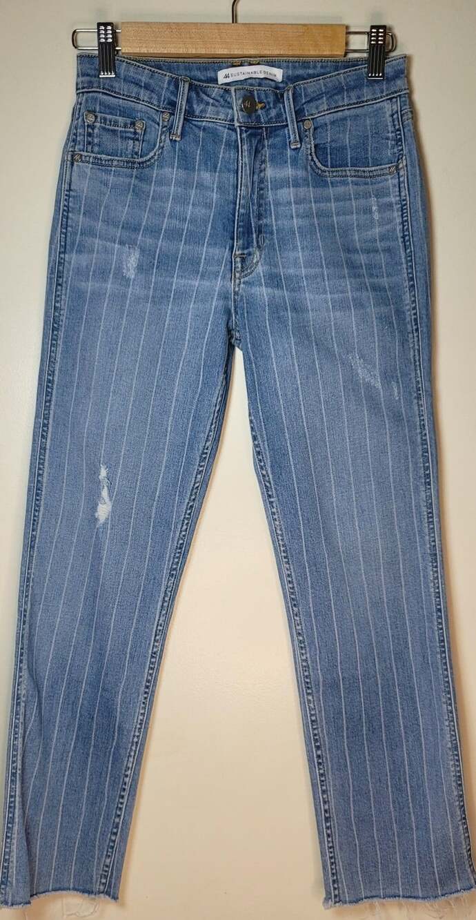 44 Sustainable Denim Sexy Straight Jeans Size 27 Blue Pinstripe
